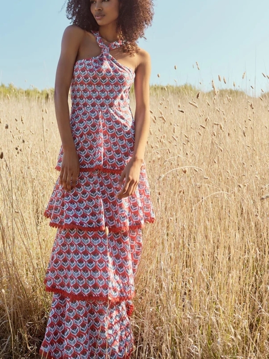 Eddy Dresses & Skirts - Emma Tiered Dress - Carmine/Crimson Floral print